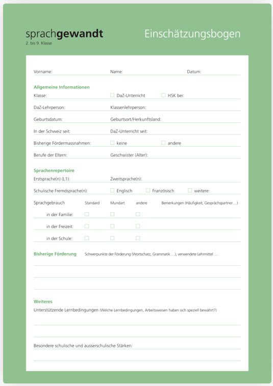 sprachgewandt 2. bis 9. Klasse Einschätzungsbogen (10 Stück)