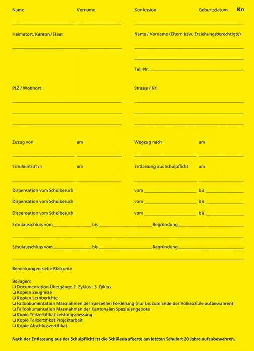 Schülerlaufkarte für Knaben, gelb Kanton Solothurn