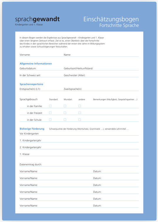 sprachgewandt KG und 1. Klasse Einschätzungsbogen (10 Stück)
