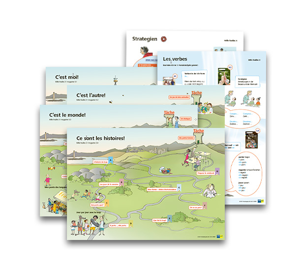 Mille feuilles 3 Posterset Navigationskarten, Verben- & Strategieübersicht